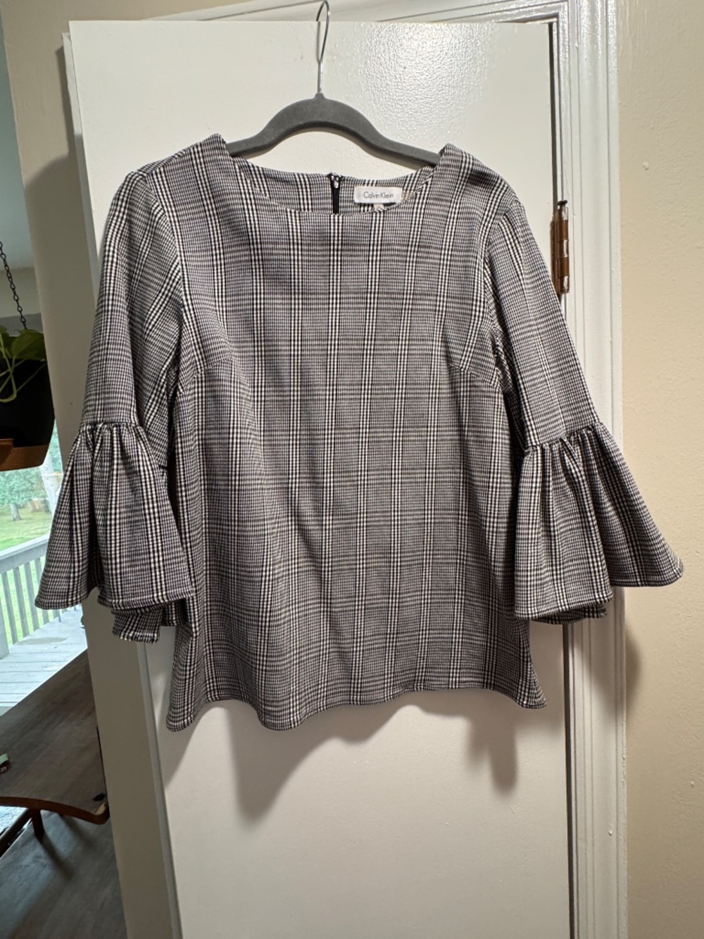 Calvin Klein Plaid Bell Sleeve Top Size XS